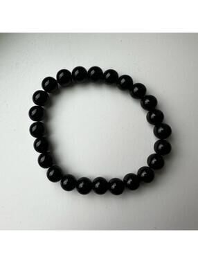 Black Round Glossy Bead Bracelet